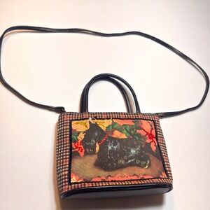 Bueno Scottish Terrier Plaid Crossbody Bag Black Sequin Beaded Dog Motif Small